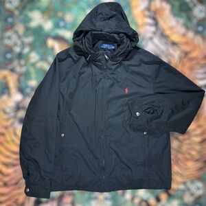 Polo Ralph Lauren Soft Shell Jacket Full Zip Packable Hood Quilt Lined Black XXL
